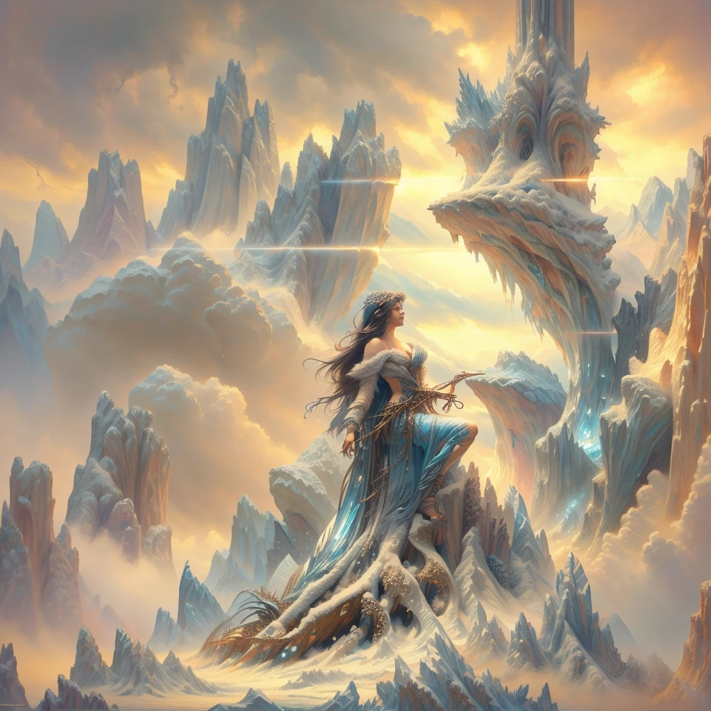 Girl in blue dress, Fantasy art style, Cool charm，one person, 8k high quality detailed art, goddess of winter, digital fantasy art ), Beautiful digital artwork, 4k fantasy art, Detailed fantasy art, Detailed fantasy digital art, Winter Princess, highly Detailed fantasy art, 4k highly detailed digital art，whole body，Video，overall，Snow，whole body的画面，Realism