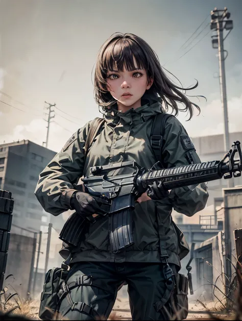 (masterpiece, best quality:1.2), solo, 1girl, using an m16a2, cowboy shot, cinematic composition, dynamic pose, high