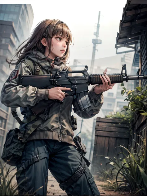 (masterpiece, best quality:1.2), solo, 1girl, using an m16a2, cowboy shot, cinematic composition, dynamic pose, high