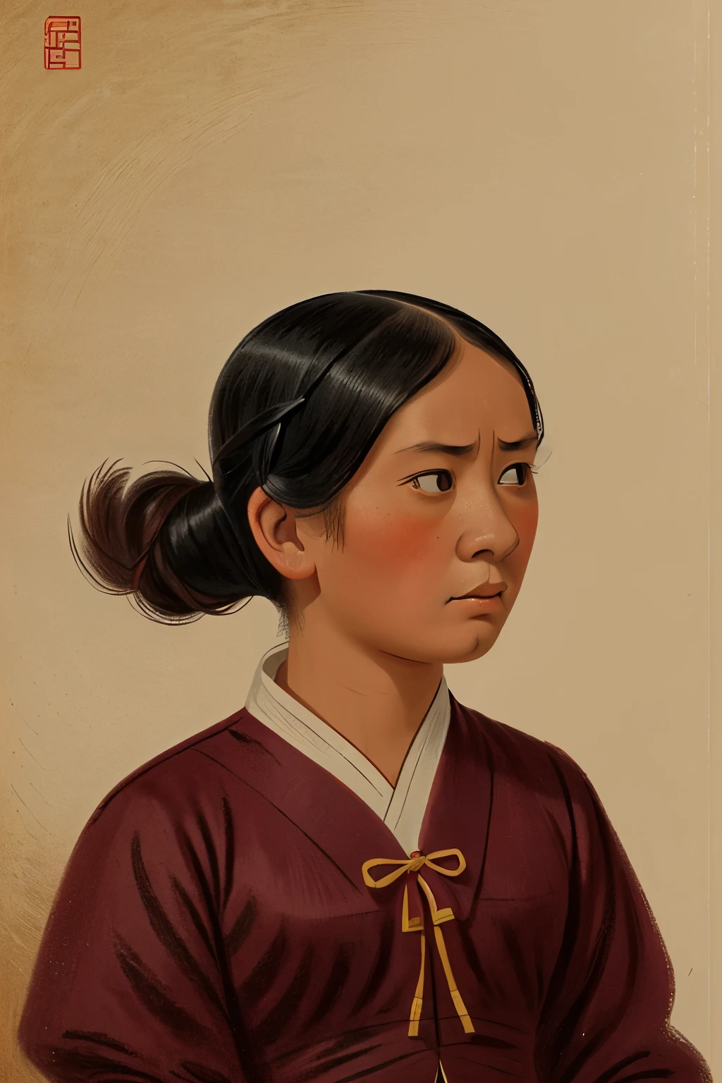 Tongkou, China, 1853. A young ((((30-year-old)) WhiteLily)), asian girl, (((worried and scared expression))), ((((chinese clothings from the 1850s)))), ((hairstyle of the 1850s))