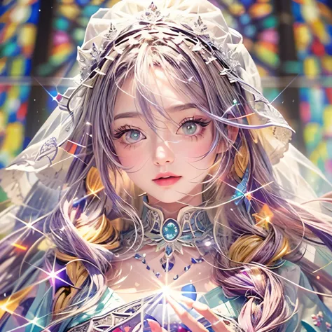 (Masterpiece TopQuality aesthetic Mystic:1.2), ExtremelyDetailed a KAWAII Bride (CloseUp from below:1.28) Radiant PearlSkin with...