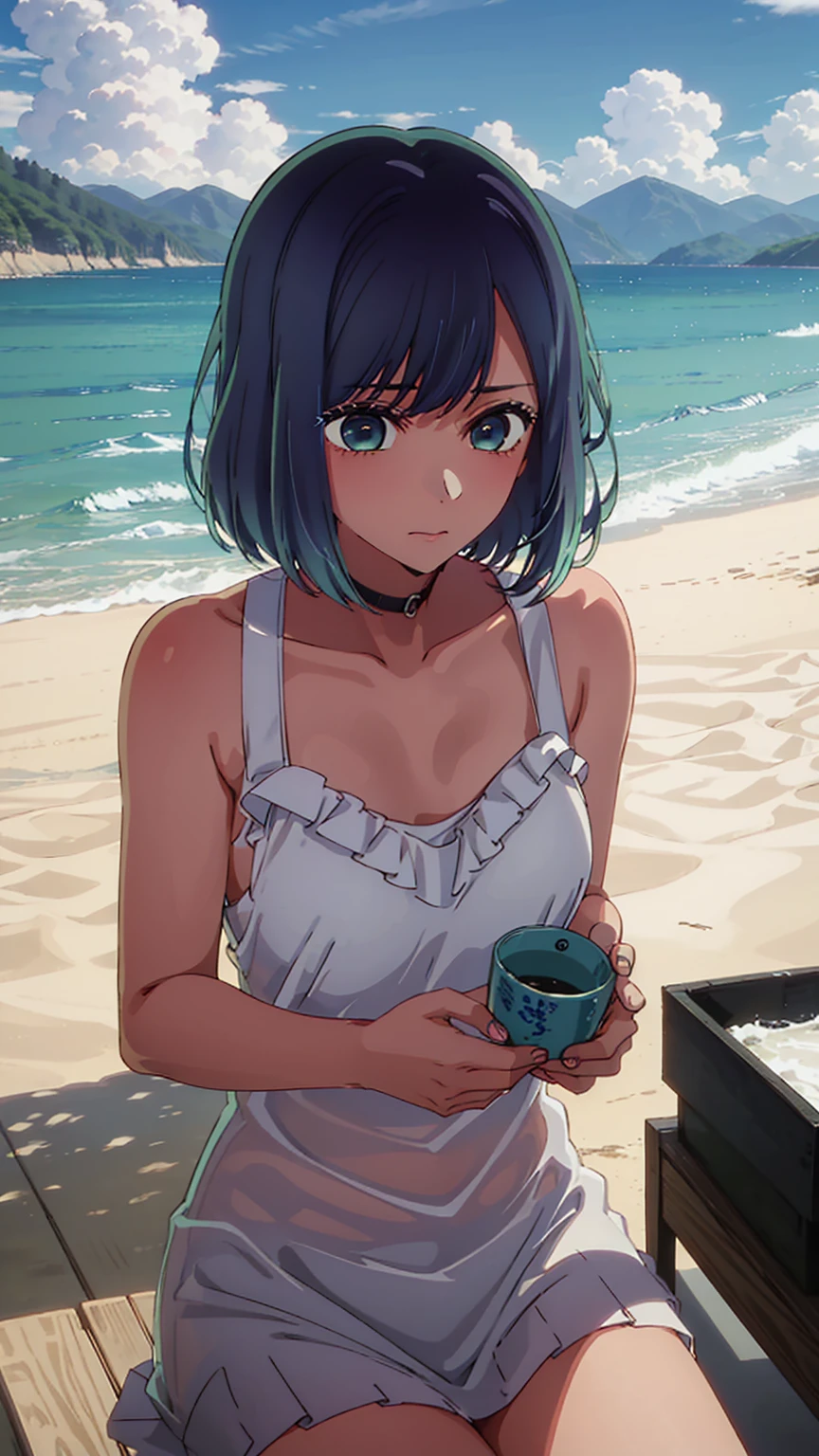 akane kurokawa,naked,Blue Hair,sexy,beautiful,Perfect body,One girl,Moderate ,masterpiece,Perfect Face,Expressive Face,naked,bikini、Beach,Moderate