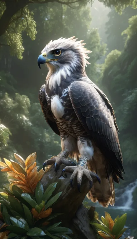 Mountains and forests，There is a kind of beast，It looks like a hawk but has human hands.(best quality，4K，8K，High level，masterpie...