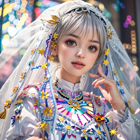 WHITE and RED, (Masterpiece TopQuality aesthetic Mystic:1.2), ExtremelyDetailed a KAWAII Bride (CloseUp from below:1.4) Radiant ...