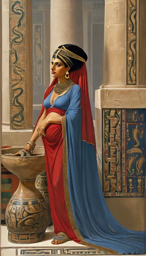 Merfertiti, Femme mature ( 30 ans) enceinte, avec une peau de serpent, un corps très sexy , corps maternelle, a l'Égypte antique...