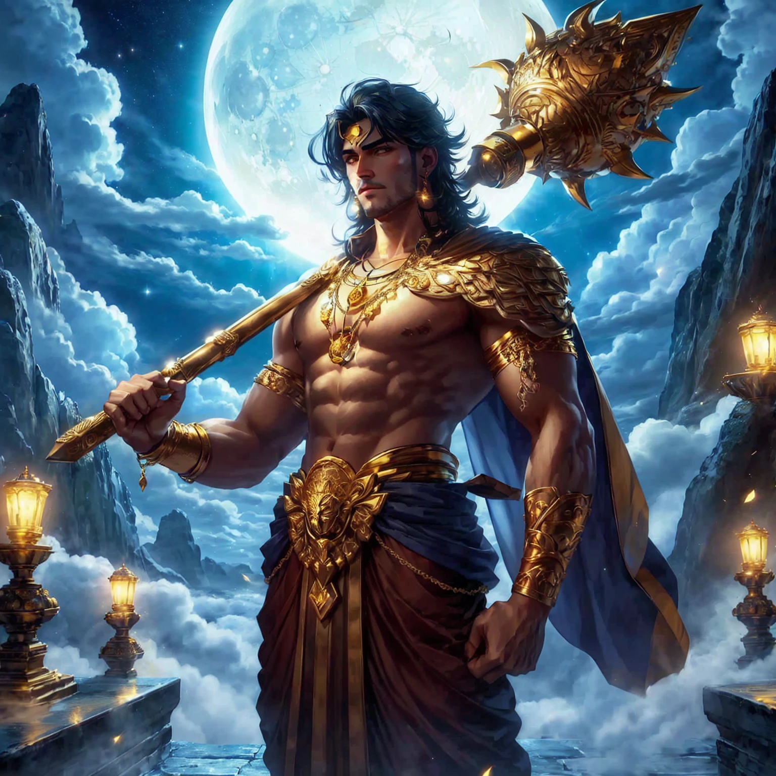 gold jewelry men, god of the moon, god, Handsome Man