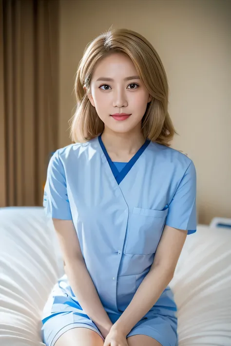 ((Wearing a blue nurse&#39;s uniform)),