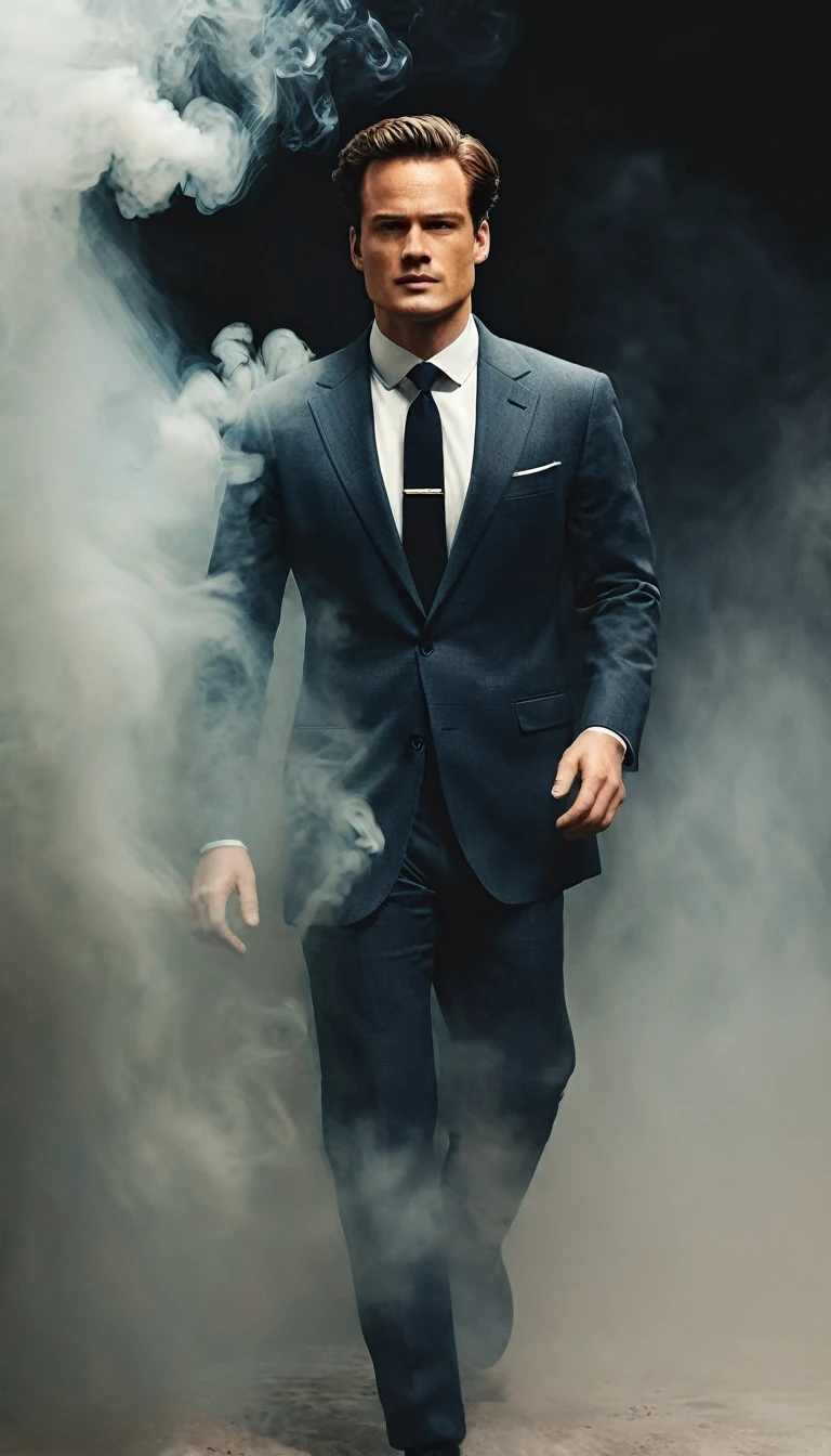 ethereal photo of the face of a full body, handsome man looking to the right, emerging from swirling strokes of smoke and vapors, style of Peter Lindbergh, intricate artwork masterpiece, ominous, golden ratio, intricate, epic, trending on artstation, highly detailed, vibrant, production cinematic character render, ultra high quality model