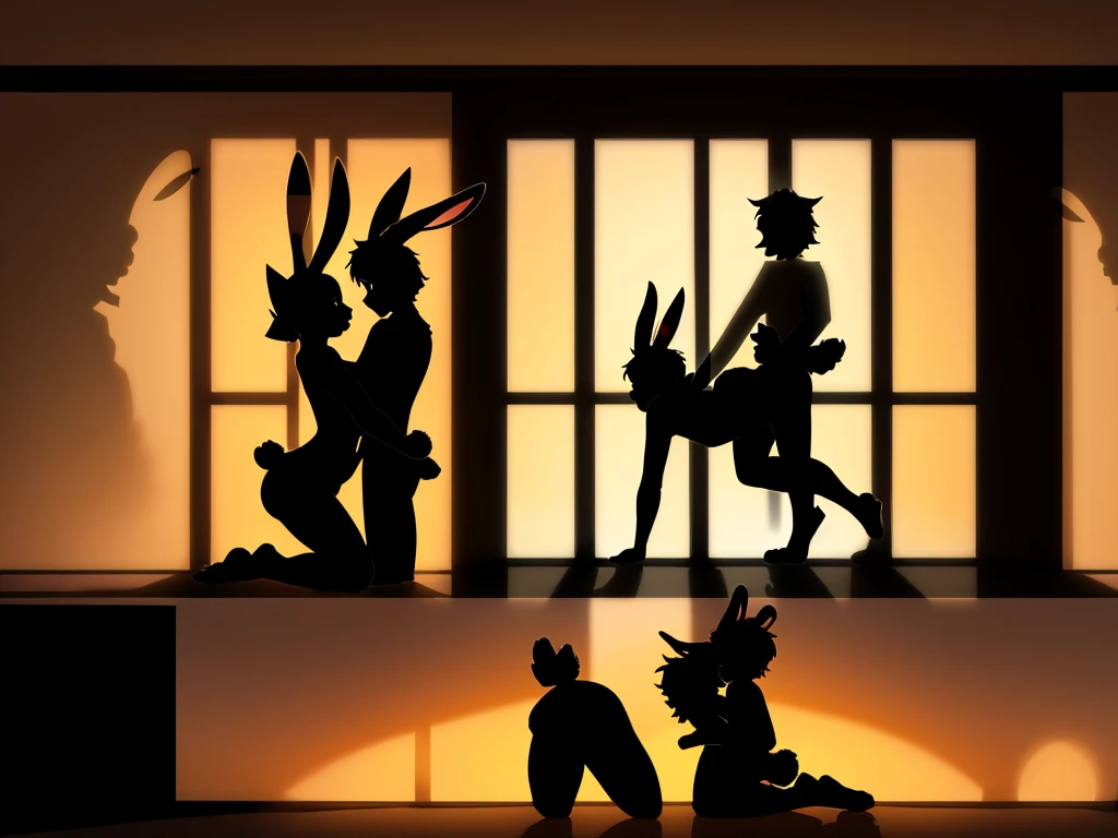 In a house , (rabbit ear couple silhouette:1.7) , nudity , erotica - SeaArt  AI