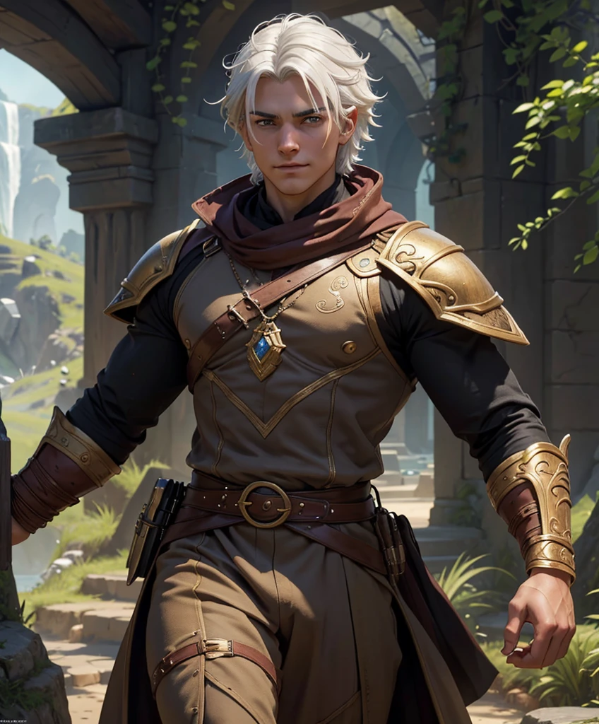 (((Luxurious white hair and sexy smirk.))) (((18 years old.))) (((18yo.))) (((Cute smirk.))) (((Single character image.))) (((1boy))) (((Looks like beefcake male fantasy character.))) Create an enchanting AI-generated image of a charismatic and irresistibly attractive man in a high fantasy realm. He should exude rugged, dashing charm that captures the attention of every onlooker, particularly the adoring gazes of countless women. This character must embody thrilling and exciting qualities, but his arrogance should be evident in his posture and expression.  Fantasy art.  Fantasy character.  He is expressive and has a lot of personality.  Has the body of a male model and a perfect male physique.


 dungeons & dragons, fantasy adventurer, fantasy NPC, attractive male in his mid 20's, ultra detailed, epic masterpiece, ultra detailed, intricate details, digital art, unreal engine, 8k, ultra HD, centered image award winning, fantasy art concept, digital art, centered image, flirting with viewer, best quality:1.0,hyperealistic:1.0,photorealistic:1.0,madly detailed CG unity 8k wallpaper:1.0,masterpiece:1.3,madly detailed photo:1.2, hyper-realistic lifelike texture:1.4, picture-perfect:1.0,8k, HQ,best quality:1.0,

 best quality:1.0,hyperealistic:1.0,photorealistic:1.0,madly detailed CG unity 8k wallpaper:1.0,masterpiece:1.3,madly detailed photo:1.2, hyper-realistic lifelike texture:1.4, picture-perfect:1.0,8k, HQ,best quality:1.0,


