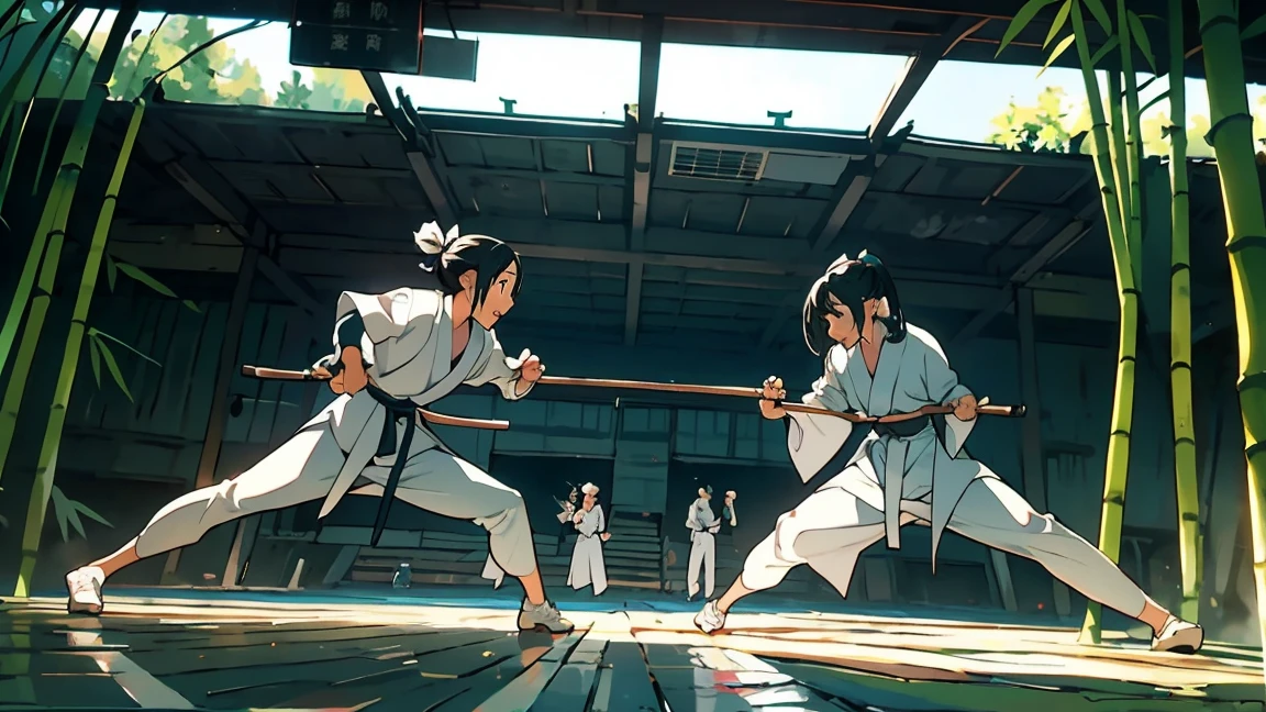 日本の剣道の防具を装備している女の子が竹刀をStanceている,((It's a Japanese martial art like fencing using bamboo swords)),high school girl,１people,Stance,Front-facing angle,Bust-up composition,Chudan-no-kamae,