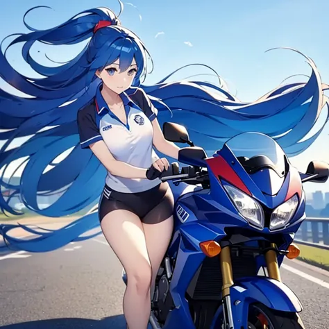 Highest quality、Realistic depiction、32k、Beautiful woman driving a motorcycle、tall。slim、Like the picture