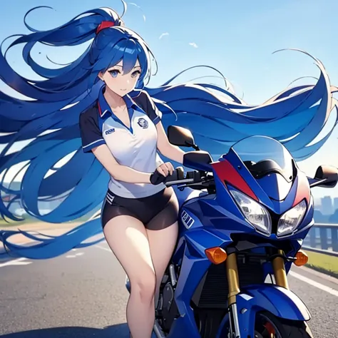 highest quality、realistic depiction、32k、beautiful woman driving a motorcycle、tall。slim、like the picture