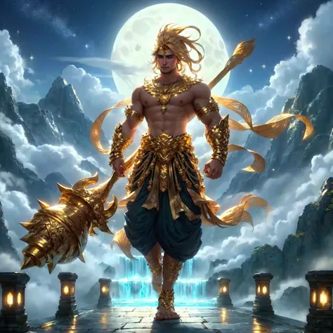 gold jewelry men, god of the moon, god, Handsome Man,golden hair