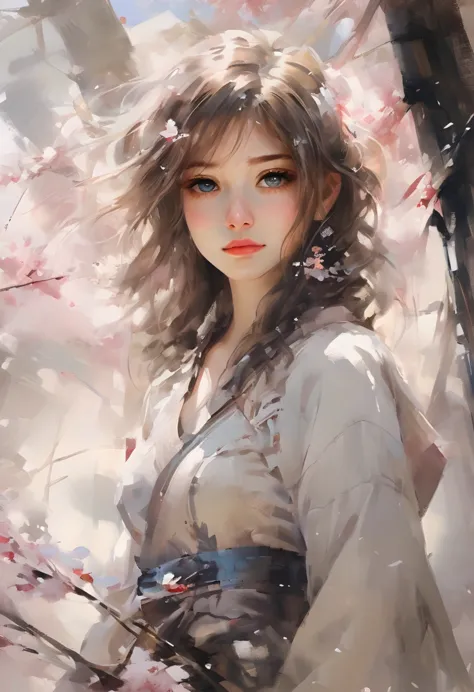 High quality 16k,ultra realistic, masterpiece of Japanese painting, watercolor in the style of Yuko Nagayama, waist-length portr...