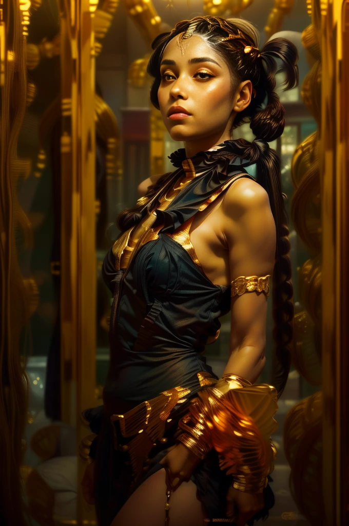 女性のミイラ, 細かい目, ((ツインテールの長いストレートの金色の髪: 2.0)), 笑って舌を出してファックユーポーズ, 体中に巻き付けられた複雑なエジプト風の包帯, 金の宝石や装飾品, 神秘的に輝く青いオーラ, 古代エジプトの寺院の背景, ドラマチックな照明, 映画の構成, 落ち着いた色, 傑作, 8k, 写実的な, 超詳細

