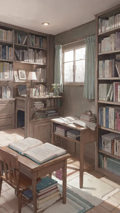 Maiden's bedroom，2k，tidy，bookshelf，Study table