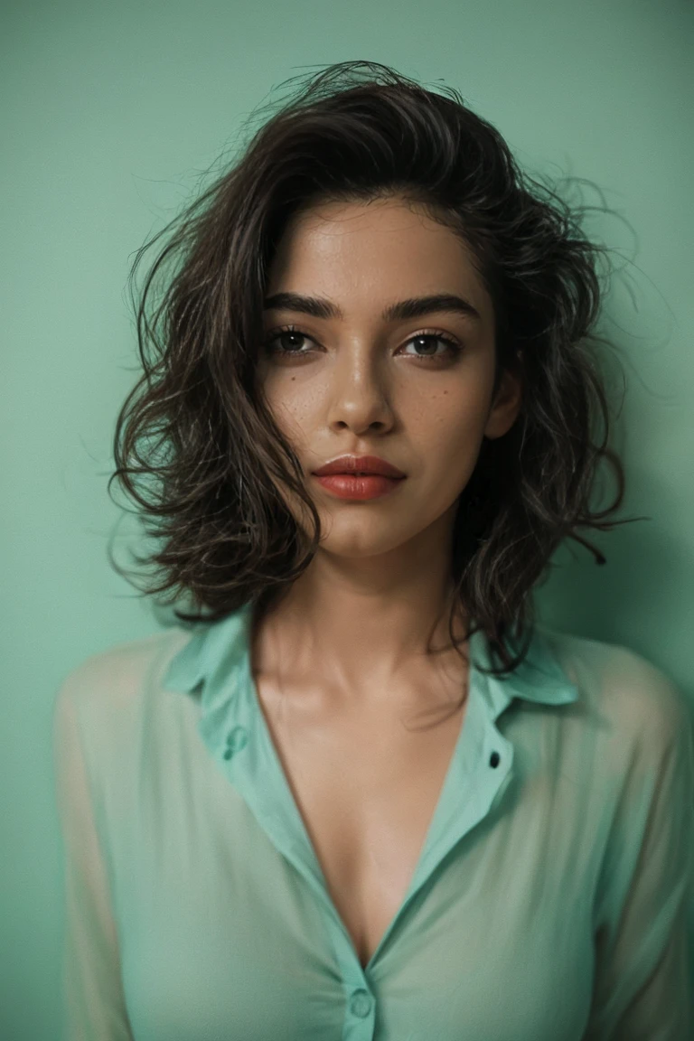 Stunning brunette woman with freckles, Portra 400 film photo, analog inspiration