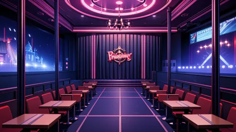 Strip bar interior background,,,masterpiece,game CG,アニメ,Unmanned, No human,background,,,, stage, pole dancing stage, dark, night...