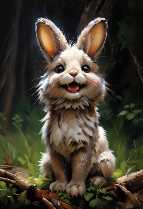 *Masterpiece Illustration a painting of a Rabbit with a smile on it's face (Show your teeth),zhibi, funy cartoon, cgi art, inspi...
