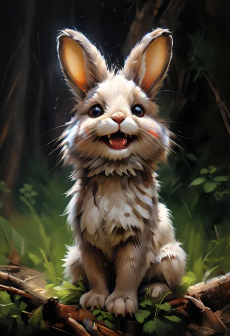 *masterpiece illustration a painting of a rabbit with a smile on it's face (show your teeth),zhibi, funy cartoon, cgi art, inspi...