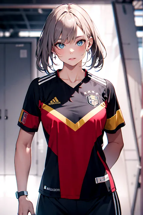 A woman wearing the Germany football EM away jersey of 2024