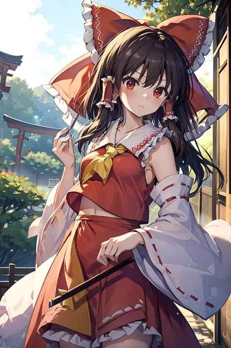 (((reimu hakurei)))　((shrine maiden　shrine))　(maple　shrine)　shining edge　shining background