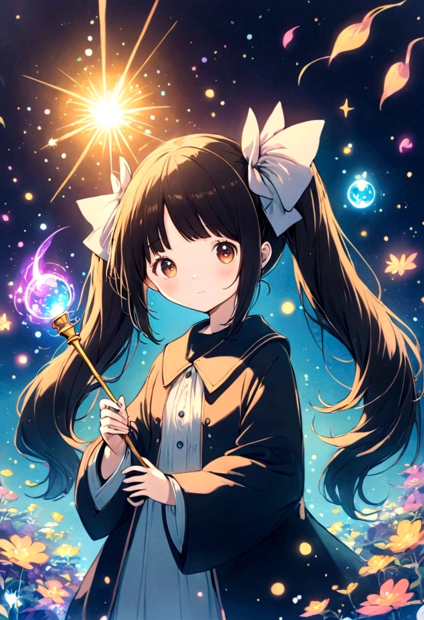 Twin Tails、, Cute anime style Hagrid, Young witches, Anime cute art style, Marisa Kirisame, Witch Girl, Anime Characters, as an Anime Characters, Possess magical powers, young wizard, A different world, Holding a magic wand