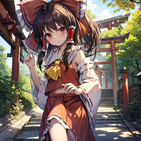 (((reimu hakurei)))　((shrine maiden　shrine))　(maple　shrine)　shining edge　shining background