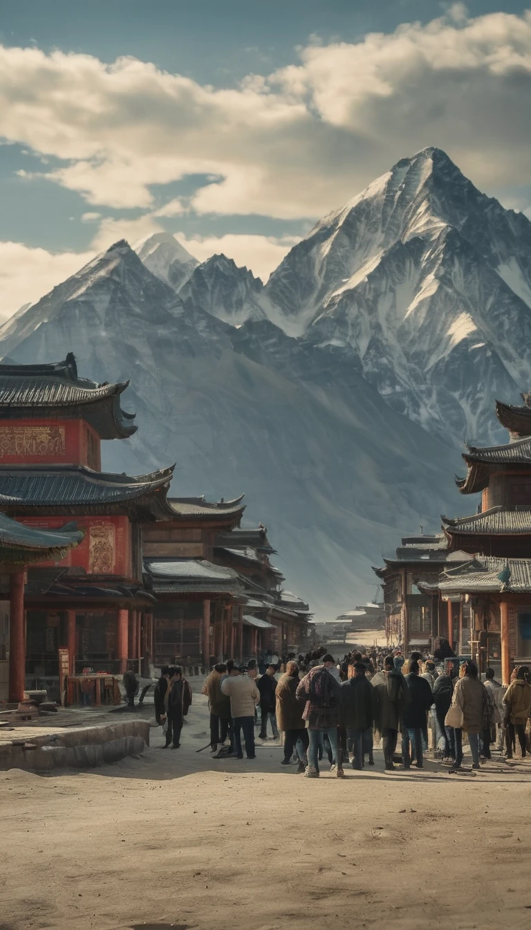 The construction of Karakorum, the capital city of the Mongol Empire, background dark, hyper realistic, ultra detailed hyper realistic, photorealistic, Studio Lighting, reflections, dynamic pose, Cinematic, Color Grading, Photography, Shot on 50mm lens, Ultra-Wide Angle, Depth of Field, hyper-detailed, beautifully color, 8k