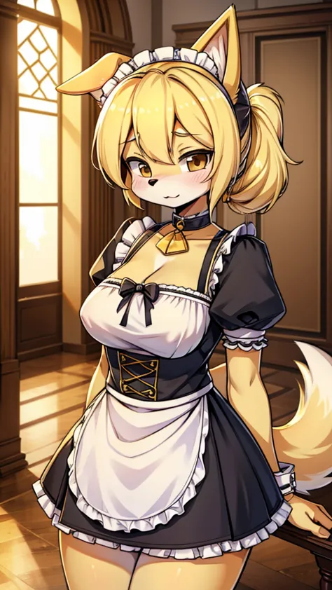 Dog Girl，Maid costume，Anthropomorphic Labrador，Anthropomorphic Golden Retriever，全身Blonde hair，Blonde hair，全身Blonde hair，Gentle t...