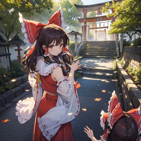 (((reimu hakurei)))　((shrine maiden　shrine))　(maple　shrine)　shining edge　shining background