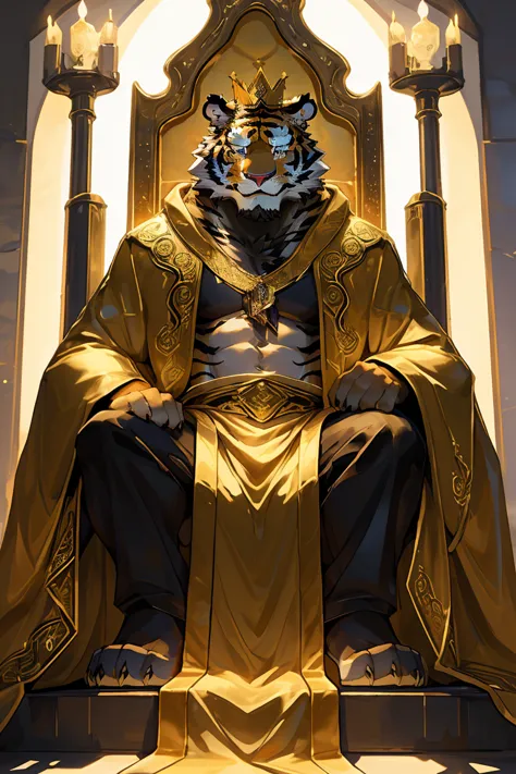 (A gold and white tiger in a golden robe sits on a throne),Golden Tiger Robe, The God-Emperor of Mankind, Hot topics on artstati...