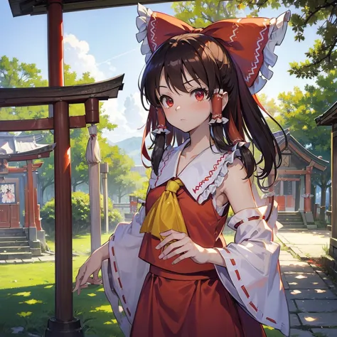 (((reimu hakurei)))　((shrine maiden　shrine))　(maple　shrine)　shining edge　shining background