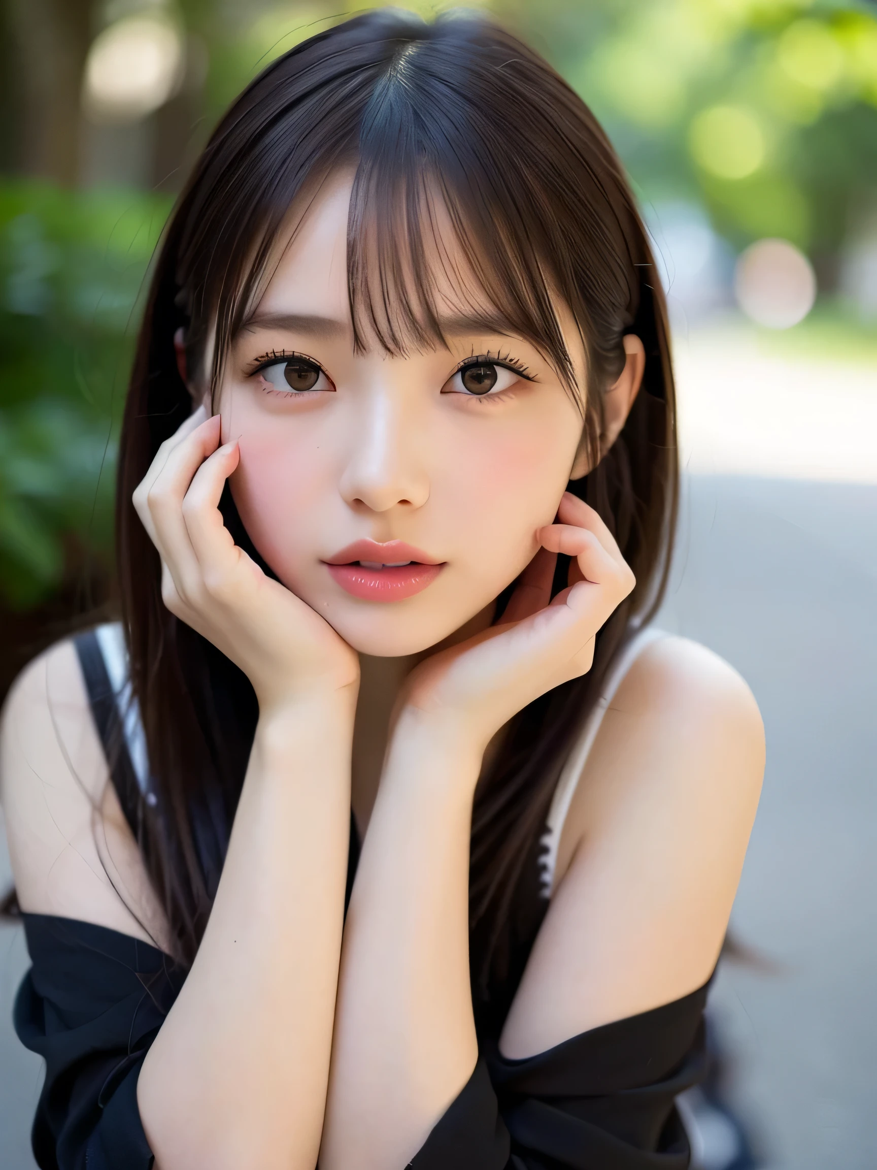 ((highest quality)), (be familiar with), beautiful girl, Japanese girl, baby face, highly detailed eyes, highly detailed nose, highly detailed mouth, beautiful feet, beautiful hand, beautiful arms, ((perfect anatomy :1.4)), one person, no cut, outdoor, glamor, Full-body, Photo-like, campus, chiaroscuro, ((masterpiece)), 16k, textured skin, super detail