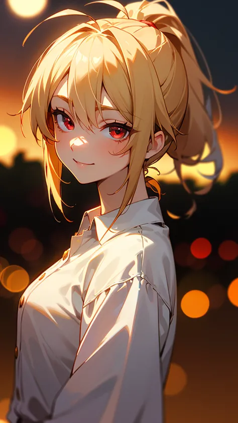 1 girl、sharp focus、(bokeh) (highest quality) (detailed skin:1.3) (intricate details) (anime)、 age、blonde ponytail、ahoge、beautifu...