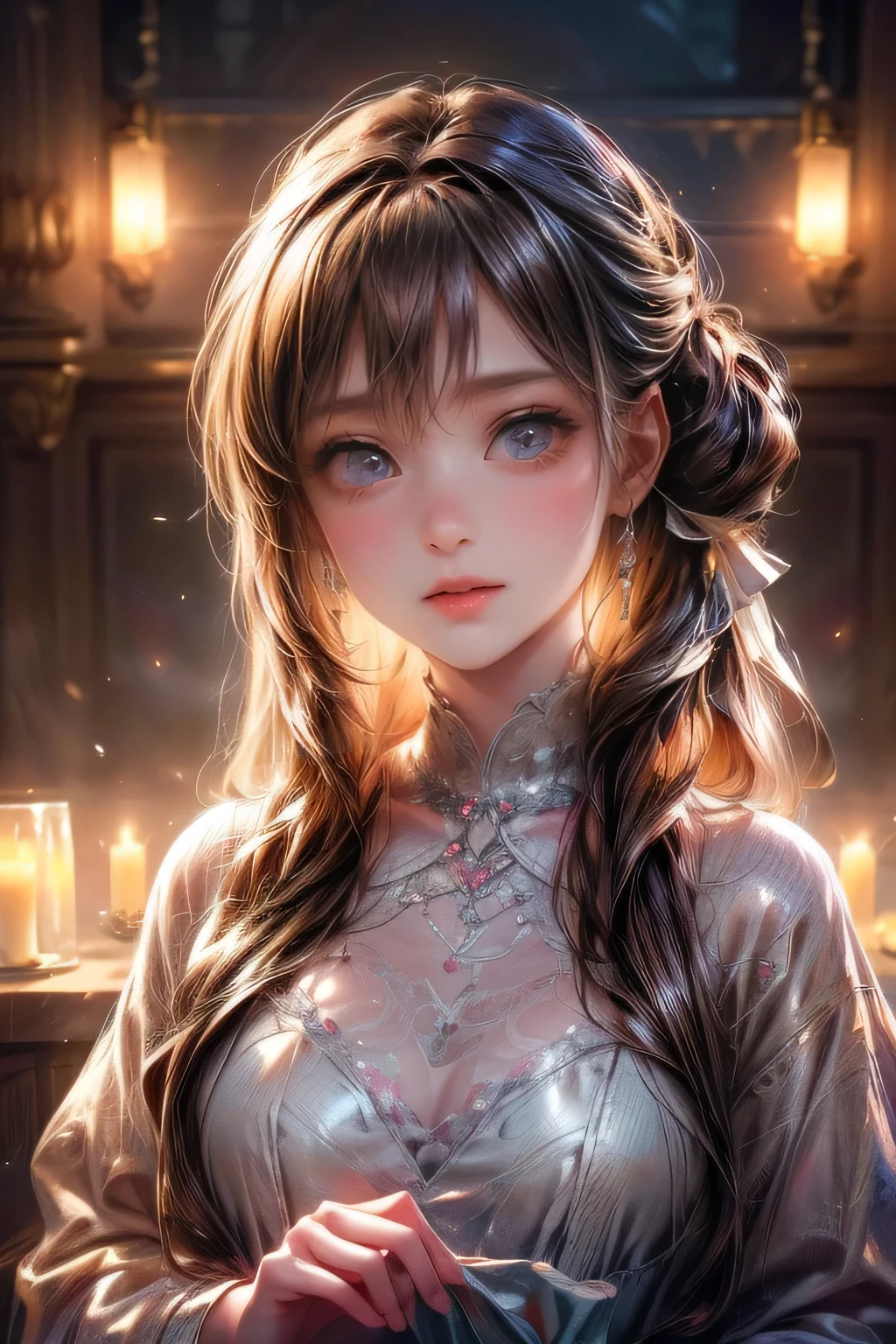 a beautiful cute girl, medium long hair, fluffy twin tails:1.3, transparent white skin, illness, sickbed, pastel tone pajamas, (best quality,4k,8k,highres,masterpiece:1.2),ultra-detailed,(realistic,photorealistic,photo-realistic:1.37),1girl,beautiful detailed eyes,beautiful detailed lips,extremely detailed eyes and face,longeyelashes,delicate,soft lighting,warm color tones,cinematic,digital painting,concept art,studio lighting