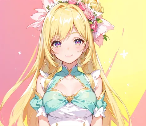 Anime girl with blonde hair and a pink dress posing for the camera, My Dress Up Darling Anime, Shirabii, , Smiling like a fairy ...