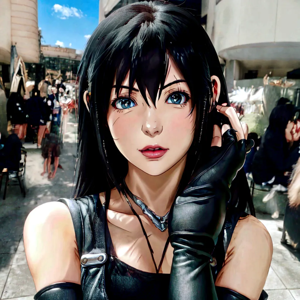 There is a woman wearing a black top and gloves., Anime Girls Cosplay, Tifa lockheart, Tifa, Tifa lockhart, Anime Girls in real ...
