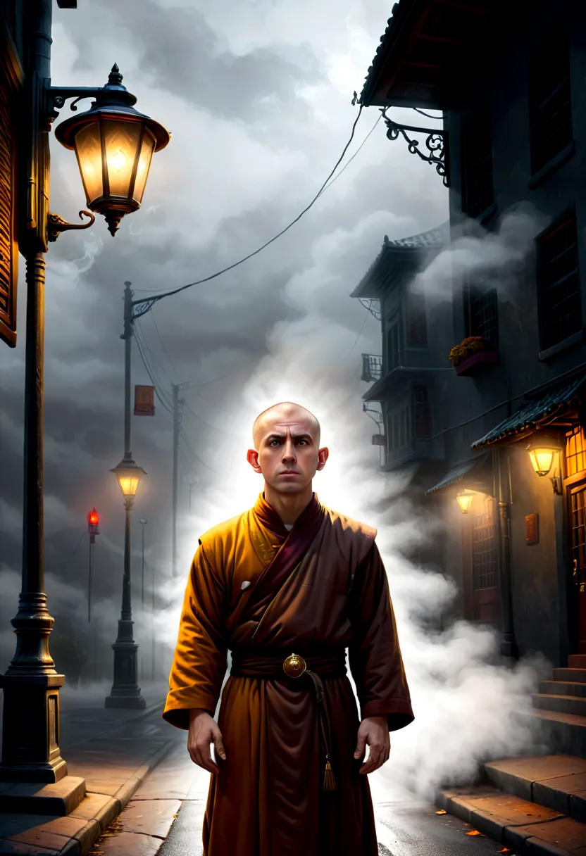 Monk illustration,, The confident tension and thrill are evident on his face. BREAK Case solved., street, Street lamp, Parked ca...