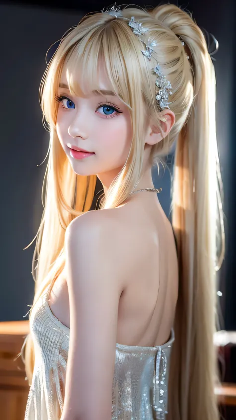 The most beautiful face in the world、Very beautiful super long silky golden shiny blonde hair、Shiny, silky, super long straight ...