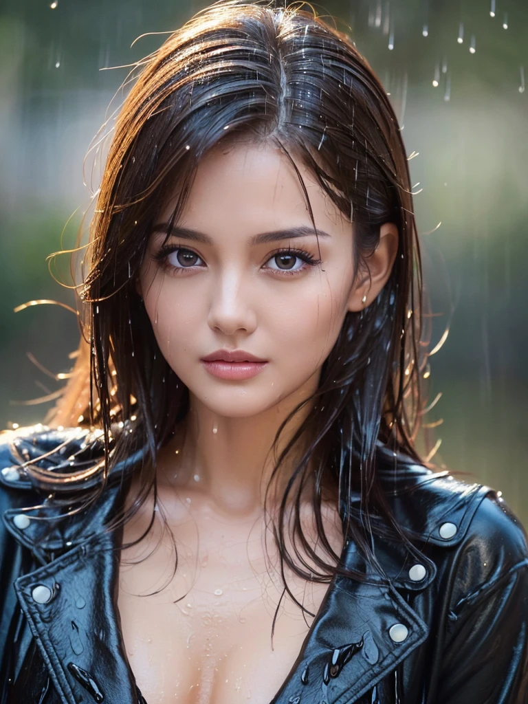 (Best quality, 4k, Masterpiece :1.3), pretty woman, 1girl, (breasts, attractive body :1.2), abs :1.1, dark brown hair: 1.1, (rainy wet, wet from rain, wet body :1.2), ultra-detailed face, detailed lips, detailed eyes, double eyelid， outdoor，run
，