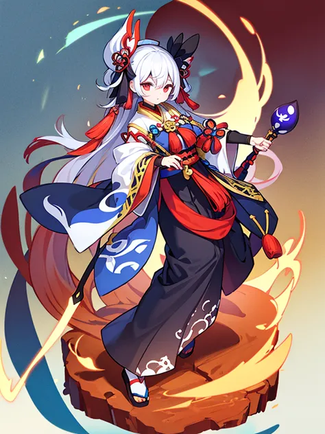 full-body portrait、are standing、woman、onmyoji、白いonmyojiの服、combat ready