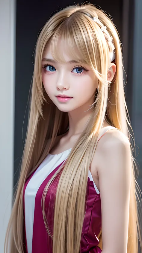 The most beautiful face in the world、Very beautiful super long silky golden shiny blonde hair、Shiny, silky, super long straight ...