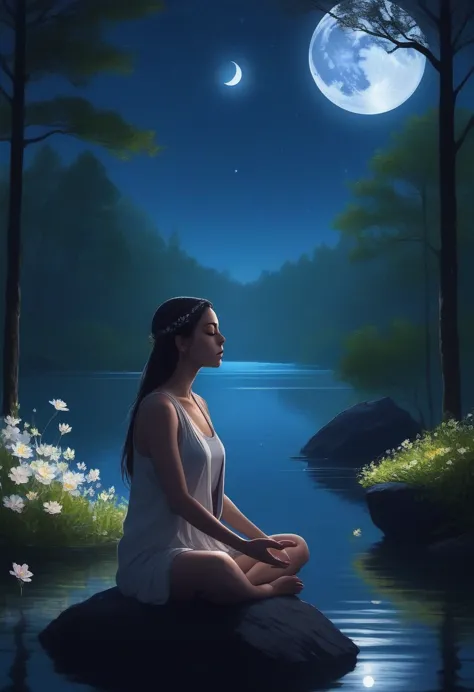 a photo of dasha taran, ohwx woman,a beautiful detailed figure of dasha taran meditates in a serene environment inspired by natu...