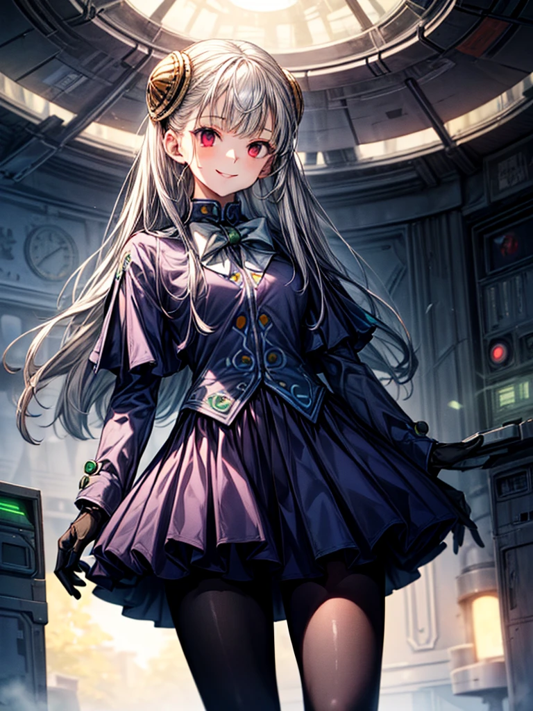 (masterpiece、Highest quality、High resolution)、(Inside the futuristic base:1.6),1 Girl、alone、Ingrid、Hair Pod、gloves、skirt、pantyhose、bow、dress、 eye、(Wicked Smile:1.4)、Anime Style、Evil Bosses、Trampling、Ezvian everywhere,,empty eyes,Mind Control Devices, Temporarily stops, Obedient_Temporarily stop, Show me your collar
