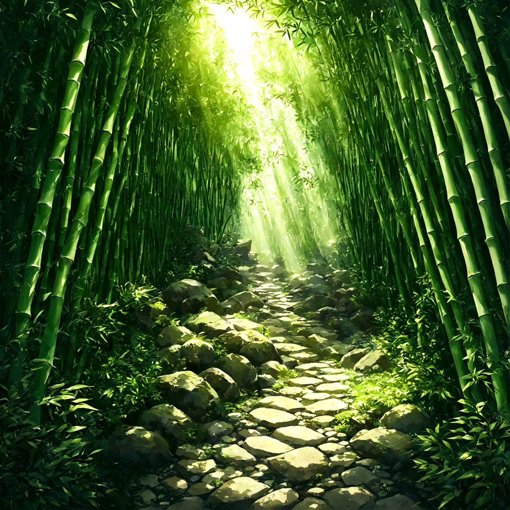 深く沈み込むようなSilenceに支配された、薄暗く湿ったbamboo林のDungeons。空高くそびえるbambooの隙間から、A little bit of light shines in、In the ground、不規則な形のShadowが長く伸び...