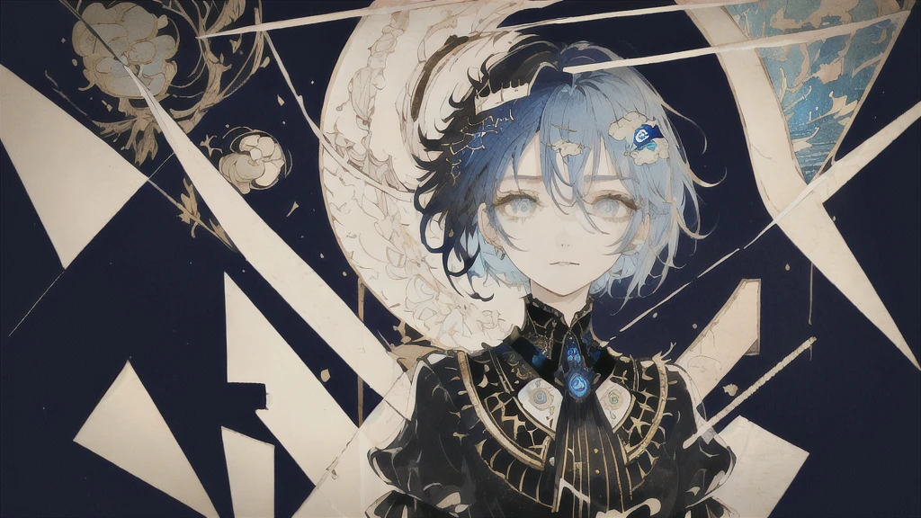 ((Highest quality)), (((masterpiece))), (High resolution), original, Highly detailed 8k wallpaper,Blue Hair、Short bob hairstyle、 (Very delicate and beautiful),((Highest quality)),Limited edition palette, style style style style gird, (style:(style:1.5)(style:1.5)1.5), Limited edition palette,[flat_stylechest, black style eyes, long style red hair, style eyes,Floating black dress), feather over style]style, (Double exposure:1.3),(Glitch Hair+++),(Glitch meets dark blue hair),[Very delicate and beautiful girl who with scarf,feather],(Beautiful and exquisite blue eyes),world masterpiece theater,whole body,cyber punk, 