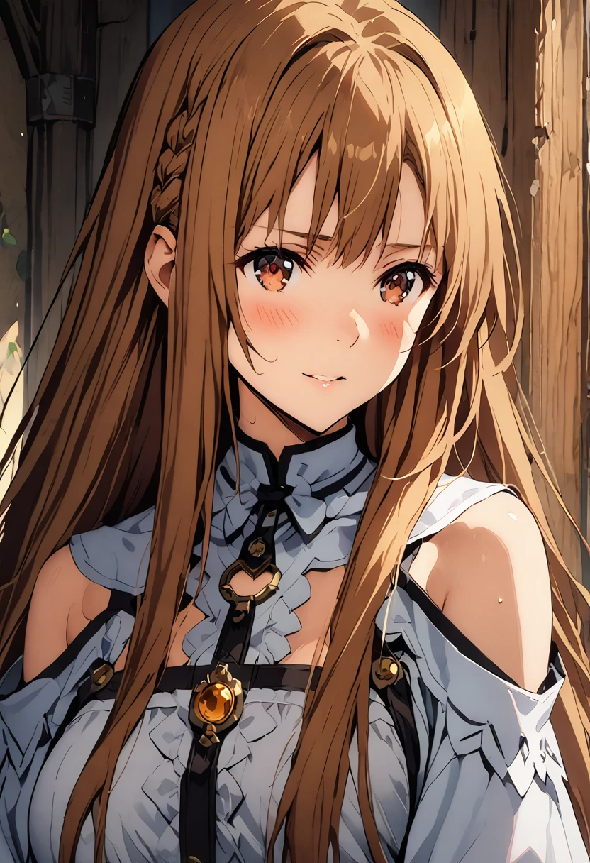 Highest quality、Super detailed、High resolution illustrations、Ultra-high-definition CG、８k size wallpaper、Production Art、Light novel illustrations、asuna yuuki, long hair, bangs, brown hair, brown eyes, very long hair, braid, Nun costume