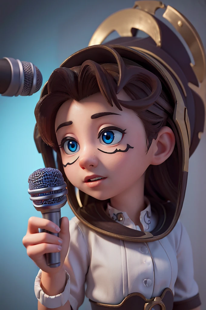 work of art, best qualityer, (Extremely detailed CG 8k unity wallpaper), (best qualityer), (Best illustration), (best shade), absurderes, realistic lighting, (abyss), beautiful detailed glowing, holding a microphone